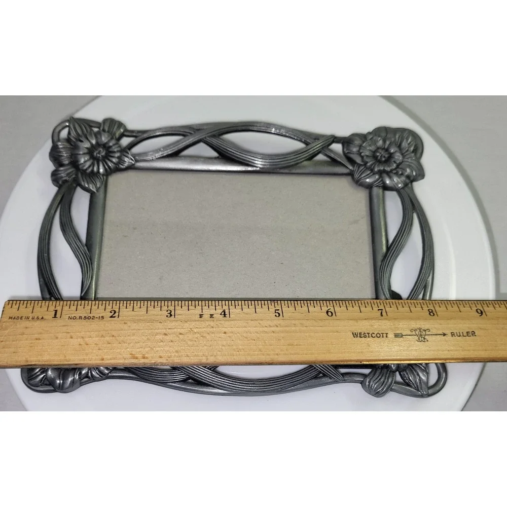 Floral Picture Frame 4x6 Art Nouveau Pewter Silver Tone Vintage